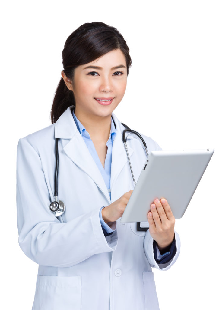 Asian doctor using digital table